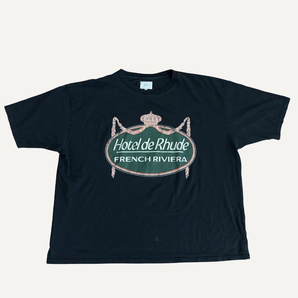 Rhude Hotel de Rhude French Riviera Graphic Tee Black Size XXL
